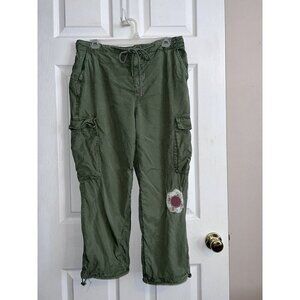 UNIVERSAL THREAD Green Lyocell Floral Patch Cropped Cargo Pants Sz 8